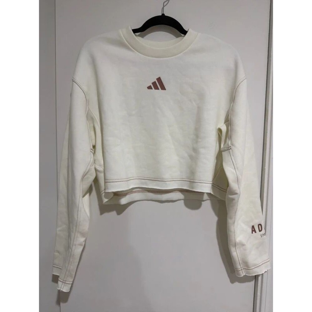 NWT Adidas All Szn Cropped Sweatshirt Off White Mauve Pullover Fleece L